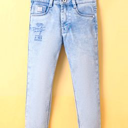 Ruff Denim Washed Full Length Jeans with Text Print  - Light Blue-image-87