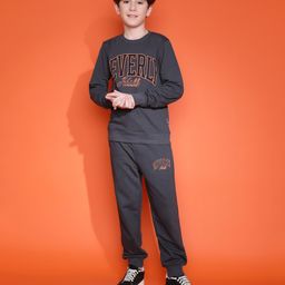 Lil Tomatoes Cotton Looper Full Sleeves Beverly Hills Text Printed Track Suit Sets - Charcoal Grey-image-81