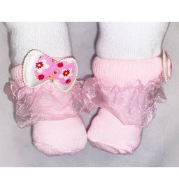 Akinos Kids Cotton Ruffle & Bow Applique Detailed Socks - Light Pink-image-85