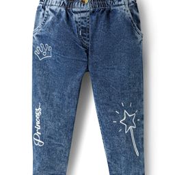 Babyoye Denim Woven Full Length Jeans With Text Print - Navy Blue-image-10