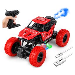 Toysire Remote Control Car for Kids with Mist Smoke Spray Function 2 WD Monster Truck Rock Crawler Climbing RC Type C Charging Toy Vehicle Car for Boys and Girls-Red-7