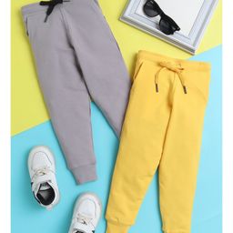 Knitting Doodles Pure Cotton Terry Pack Of 2 Solid Pants - Grey & Yellow-image-83