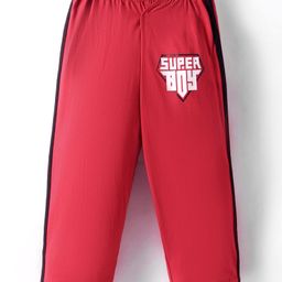 Tango Single Jersey Knit Full Length Lounge Pant with Tape Detailing &Text Print - Red-image-43