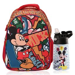 Kuber Industries ( Set of 2 ) Backpack & Water Bottle Combo Set | Disney Mickey | School-College Bag with ( 350 ml ) Insulated Water Bottle | Perfect Combo For Adults & Kids | Red & Sky Blue - Height 17 Inches-5