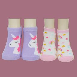Yellow Bee Cotton Pack Of 2 Unicorn & Rainbow Designed Socks Set - Pink & Purple-picture-16