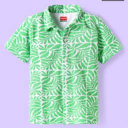 Babyhug Cotton Knit Half Sleeves Shirt with Leaves Print - Light Green-image-16