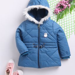 TOONYPORT Full Sleeves Bunny Patch Detailed Hooded Zipper Jacket - Blue-image-2