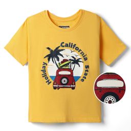 Pine Kids Cotton Knit Half Sleeves T-Shirt With California State Holiday Text Print - Yellow-image-87