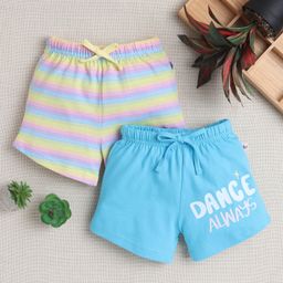 BUMZEE Cotton Pack Of 2 Striped & Dance Always Text Printed Shorts - Blue & Multi Colour-image-31