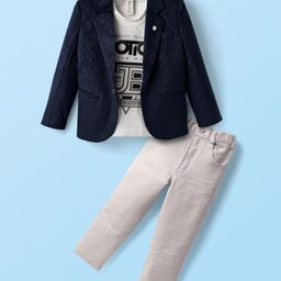 Dapper Dudes Great Trand Motion Text Foil Printed Tee & Trouser With Full Sleeves Blazer Set - Navy Blue-image-60