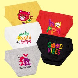 NUSYL Cotton Pack Of 5 Typography Printed Panties - Yellow Red White Black & Grey-image-98
