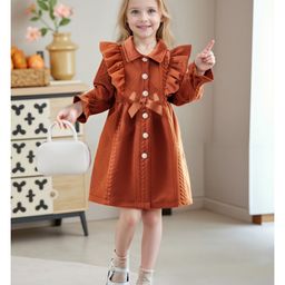 Mark & Mia Full Sleeves Winter Frock With Frill & Cable Knit Detailing - Brown-picture-48