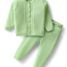Babyhug Knitted Full Sleeves Front Open Sweater Set With Cable Knit Design - Lime Green-image-37