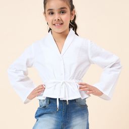 StyloBug Cotton Woven Full Sleeves Textured Top - White-image-24