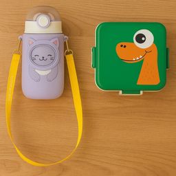 Badal Kidz Carnival Super Dino Lunch Box 2 Layer Stainless Steel Lunch Box and 1 plastic School Sipper - Green , Purple-picture-9