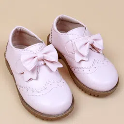 Babyoye Velcro Closure Party Shoes with Bow Applique - Pink-picture-27