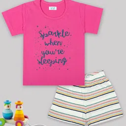 Sheer Love Cotton Jersey Knit Half Sleeves Sparkle When Youre Sleeping Text Printed Night Suit Set - Fuchsia-picture-23