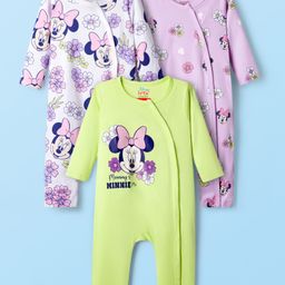 Babyhug Disney Interlock Knit Full Sleeves Rompers With Minnie Mouse Graphics Pack of 3 - Light Green & Pink-picture-42