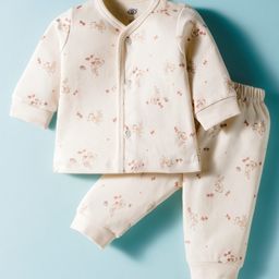 Zero Interlock Knit Full Sleeves Night Suit With Animal Print - Beige-picture-26