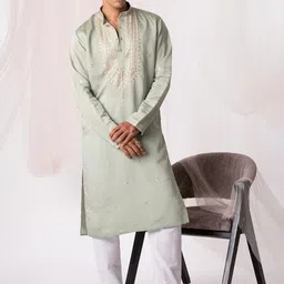 5 Stitch Men Ethnic Motifs Embroidered Sequinned Chanderi Silk Kurta-image-80