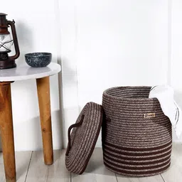 Pano Brown Striped Laundry Bag With Lid-21