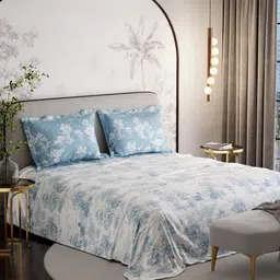 Stoa Paris French Bloom White Floral Printed 300 TC King Cotton Bedsheet Set 2.74m x 2.74m-image-82
