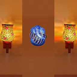 Somil Indore Mosaic Decorative Lamp Combo of Matching Wall Lamp & Blessing God Ganesh Wall Lamp, Multi Compatible with LED, Size: 14.5 X 14.5 X 28 Cm, Pack of 3.-image-39