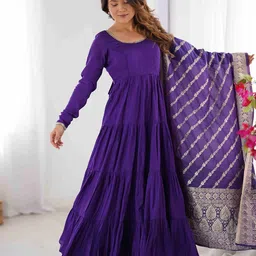 LABELKBBRAND Tiered Maxi Ethnic Dress With Dupatta-image-44