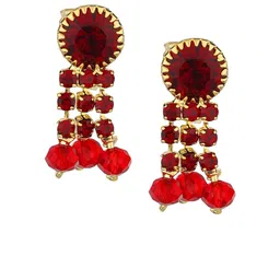 FirstBlush Gold-Plated Cubic Zirconia Studded Clip On Contemporary Drop Earrings-image-47