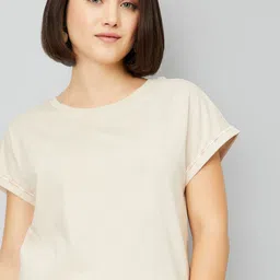 max Women Solid Round Neck Cotton T-shirt-54