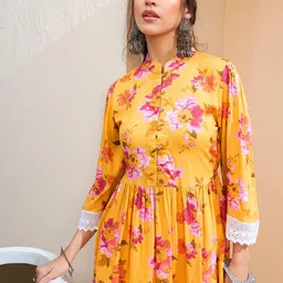 Shae by SASSAFRAS Floral Printed Shirt Collar Pleated Kurti-49