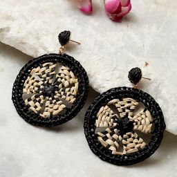 Madame Black & Beige Rose Gold-Plated Handcrafted Circular Drop Earrings-image-60