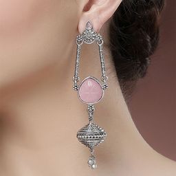 KARATCART Silver-Plated Kundan Studded Oxidized Drop Earrings-16