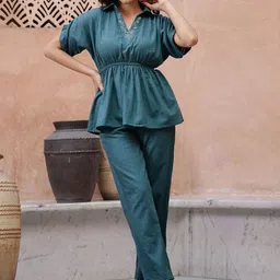 RangDeep Shirt Collar Embroidered Top With Trousers-picture-19