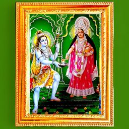 SUNINOW Gold Toned & Green Lord Shiva Annapurni Ji Printed Photo Frame-4