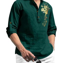 Fifth U Men Green Cotton Kurtas-image-34