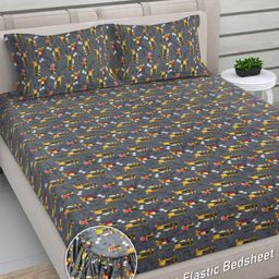 Myntra Elegant Homes Grey & Yellow Cartoon Characters 300 TC King Bedsheet with 2 Pillow Covers-image-19