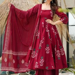 KALINI Women Floral Printed Angrakha Kurta with Palazzos & With Dupatta-image-59