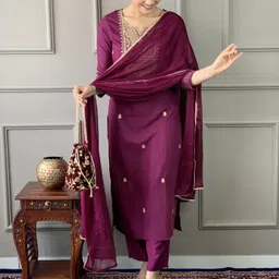 JAPNAAM Sequinnce Embellished Kurta With Trousers & With Dupatta-picture-5