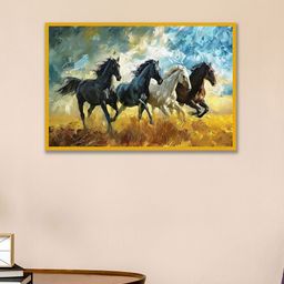 nestroots Auspicious Blue & Gold-Toned Horses Printed Wooden Wall Art-image-37