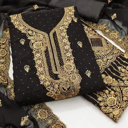 MANVAA Floral Embroidered Georgette Unstitched Dress Material-image-3
