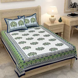 Lali Prints Green & White Floral 180 TC Single Bedsheet with 2 Pillow Covers-image-71