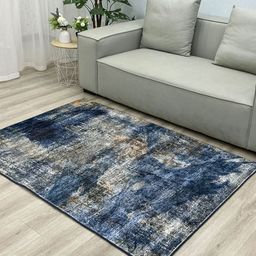 OBSESSIONS Blue Abstract Printed Anti-Skid Carpet-image-40