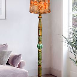 Homesake Royal Carving Red & Brown Printed Wooden Floor Lamp With Shade-17
