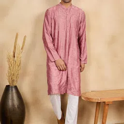 SWAGG INDIA Men Floral Embroidered Mandarin Collar Thread Work Kurta-picture-47