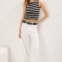 Trendyol Women Striped Round Neck Monochrome Crop Top-image-89