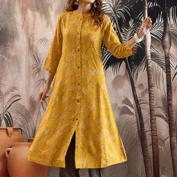 Sangria Floral Printed Mandarin Collar Pure Cotton Straight Kurta & Trousers-picture-0