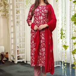 Aaghnya Women Floral Printed Regular Kurta Set With Dupatta-image-38