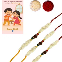 Anouk Set Of 3 Rudraksha Rakhi With Fun Card, Roli & Chawal image 3