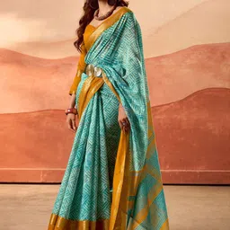Mitera Abstract Printed Zari Woven Design Saree-image-14